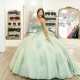 Sage Green Sweetheart Quinceanera Dresses Sweet 16 Prom Evening Gowns Off Shoulder Appliqué Lace Tull Vestidos De 15 Anos Ball