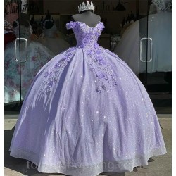 Lavender Sweet 16 Quinceanera Dresses 3D Applique Beads Corset Dress Vestidos De 15 Anos Masquerade xv Dress 