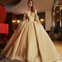 Shiny Backless Off The Shoulder Evening Dress 2024 Ball Gown Floor Length Sweep Train Quinceanera Dress