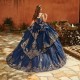 Shiny Quinceanera Dresses Vestidos De 15 Anos Off-Shoulder 3D Flower Applique Lace Crystal Formal Princess Gown