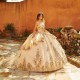 Shiny Quinceanera Dresses Vestidos De 15 Anos Off-Shoulder 3D Flower Applique Lace Crystal Formal Princess Gown