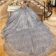 3D Flowers Silvery Shiny Ball Gown Quinceanera Dresses Applique Tull Bridal Gown Party Bride Dresses