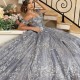 3D Flowers Silvery Shiny Ball Gown Quinceanera Dresses Applique Tull Bridal Gown Party Bride Dresses