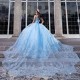 Off The Shoulder Sky Blue 16 Quinceanera Dresses Party Dress Crystal Beading Ball Gown vestidos de 15 Gowms