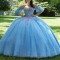 Sweetheart Sky Blue Ball Gown Prom Dress Quinceanera Dress Applique Beaded 3D Flowers Formal Dresses