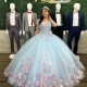 3D Flowers Sky Blue Ball Gown Quinceanera Dresses Floral Appliques Lace Vestidos De Anos Princess Party Gowns