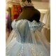 Off The Shoulder Sky Blue Charro Quinceanera Dresses Ball Gown Appliques Pearls Mexican Sweet 16 Dresses 15 Anos