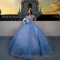 Ruffles Sky Blue Glitter Crystal Ball Gown Spaghetti Strap Quinceanera Dresses