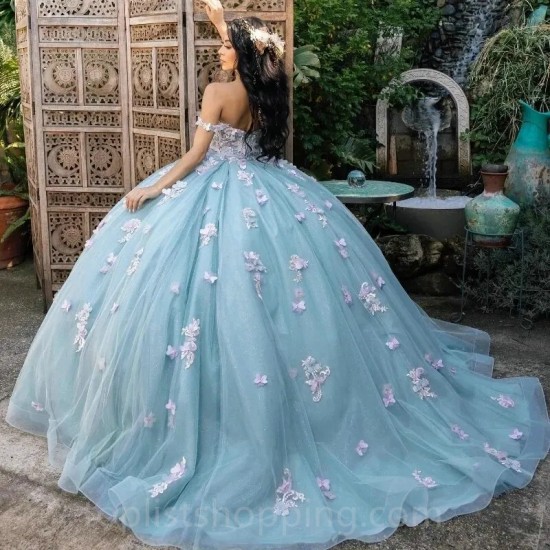 Sweetheart Sky Blue Mexican Quinceanera Dresses Bow Birthday Princess Formal Ball Gowns Vestidos XV