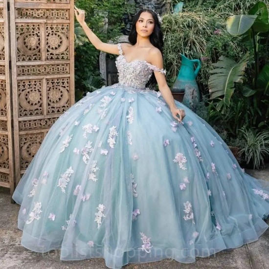 Sweetheart Sky Blue Mexican Quinceanera Dresses Bow Birthday Princess Formal Ball Gowns Vestidos XV