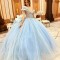 Off Shoulder Sky Blue Quinceanera Dress Sexy V-Neck Ball Gown Dress Applique Lace Tull Tiered Sweet 16