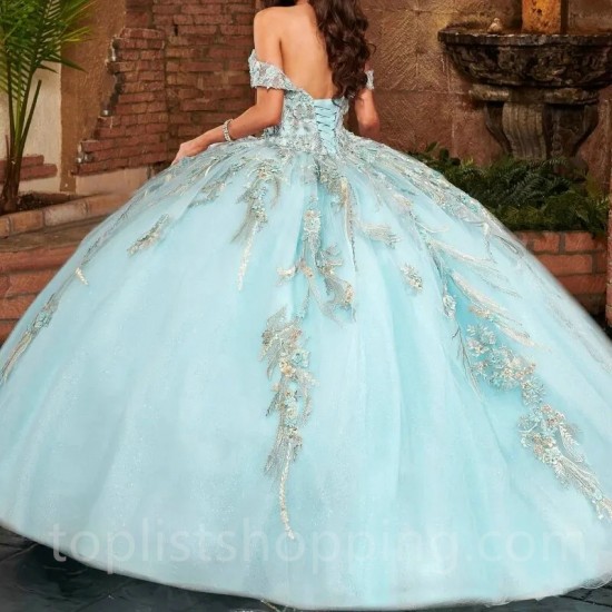 Sky Blue Princess Sweet 16 Quinceanera Dresses Off Shoulder Boning Corset vestido para debutante de 15 anos