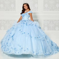 Sky Blue Quinceanera Dresses 2024 Ball Gown 3D Floral Lace Appliques Beads Sequined Vestidos De 15 Años