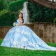 Sky Blue Quinceanera Dress 2024 Beading Crytals 3D Floral Ball Gown Sweet 16 Party Princess Dress Long Train