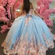 Sky Blue Quinceanera Dress Off Shoulder Pink Tull Ball Gown Corset Sweet 16 Vestidos De 15