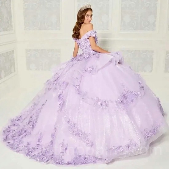 Off Shoulder Sky Blue Quinceanera Dresses 2024 Sweetheart Ball Gown Flower Puffy Sweet 16 Dress