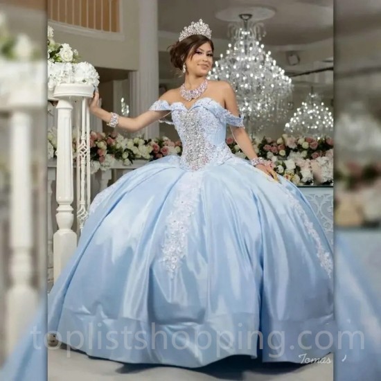 Sky Blue Quinceanera Dresses Ball Gown Birthday Party Dress Lace Up Graduation Gown