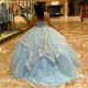 Sky Blue Quinceanera Dresses For Sweet 16 Princess Gown Applique Lace Beading Birthday Party Prom Dresses