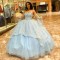 Sky Blue Quinceanera Dresses For Sweet 16 Princess Gown Applique Lace Beading Birthday Party Prom Dresses