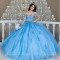 Sky Blue Shiny Princess Quinceanera Dresses 2024 floral Appliques Lace-up Corset Off Shoulder Prom Vestidos De 15 Años