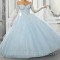 Crystal Sky Blue Shiny Quinceanera Dresses Applique Lace Sequined Ball Gown