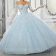 Crystal Sky Blue Shiny Quinceanera Dresses Applique Lace Sequined Ball Gown