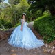 Beaded Sky Blue Shiny Quinceanera Dresses Ball Gown 3D Flowers Vestidos 15th Birthday Party Princess Sweet 16 Dress