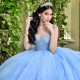 Sweetheart Sky Blue Shiny Quinceanera Dresses Ball Gown Off Shoulder Crystal Beading Tull Corset vestidos de 15 años