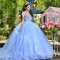 Sweetheart Sky Blue Shiny Quinceanera Dresses Ball Gown Off Shoulder Crystal Beading Tull Corset vestidos de 15 años