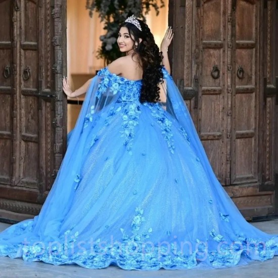 Princess Sweet 16 Years Girl Birthday Party Dresses Sky Blue Quinceanera Dresses