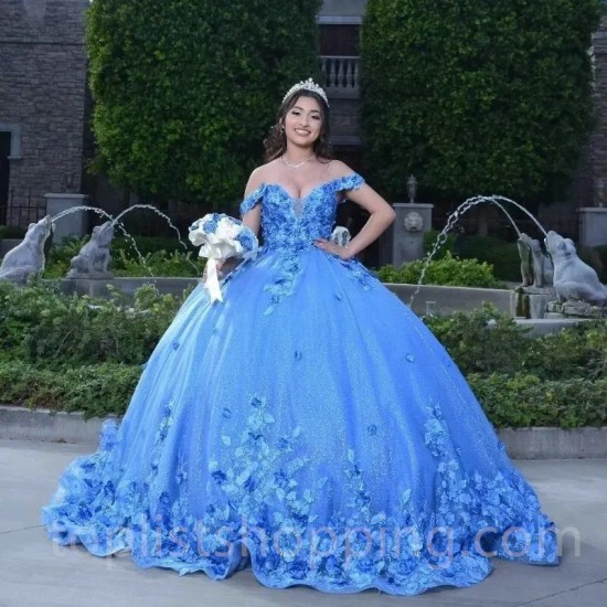 Princess Sweet 16 Years Girl Birthday Party Dresses Sky Blue Quinceanera Dresses