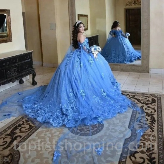 Princess Sweet 16 Years Girl Birthday Party Dresses Sky Blue Quinceanera Dresses