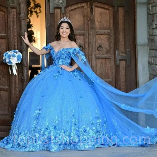 Princess Sweet 16 Years Girl Birthday Party Dresses Sky Blue Quinceanera Dresses