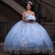 Off Shoulder Sky Blue Shiny Quinceanera Dresses Sequined Ball Gown Sweep Train Vestidos De 15 Años