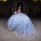 Off Shoulder Sky Blue Shiny Quinceanera Dresses Sequined Ball Gown Sweep Train Vestidos De 15 Años