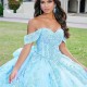 Sky Blue Shiny Quinceanera Dresses Sleeveless Ball Gown Off The Shoulder Corset Vestidos Para XV