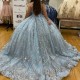 Sky Blue Shiny Sweetheart Ball Gown Quinceanera Dress 2024 Off Shoulder Sweet 15 16 Years Birthday Party Formal