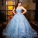 Sweetheart Sky Blue Quinceanera Dress Ball Gown Off Shoulder 3D Flower Beads Corset Puffy Sweet 16 Dress