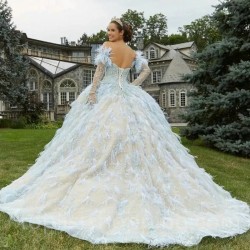 Feather Sky Blue Sweetheart Quinceanera Dress Off Shoulder Appliques Sequins Party Princess Sweet 16 Ball Gown