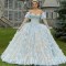 Feather Sky Blue Sweetheart Quinceanera Dress Off Shoulder Appliques Sequins Party Princess Sweet 16 Ball Gown