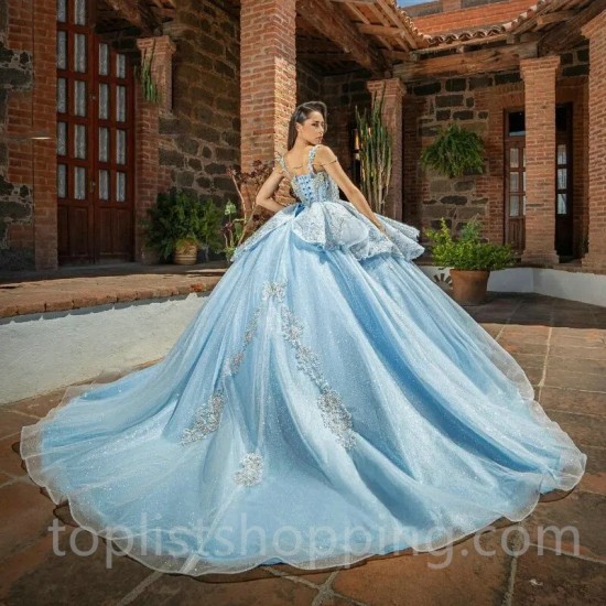 Sweetheart Sky Blue Quinceanera Dress Off Shoulder Princess Prom Ball Gown