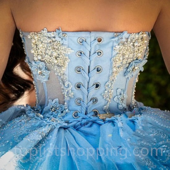 Sweetheart Sky Blue Quinceanera Dress Off Shoulder Princess Prom Ball Gown