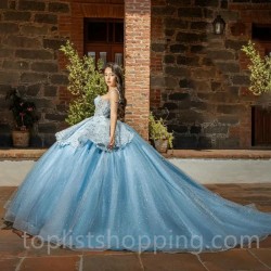 Sweetheart Sky Blue Quinceanera Dress Off Shoulder Princess Prom Ball Gown