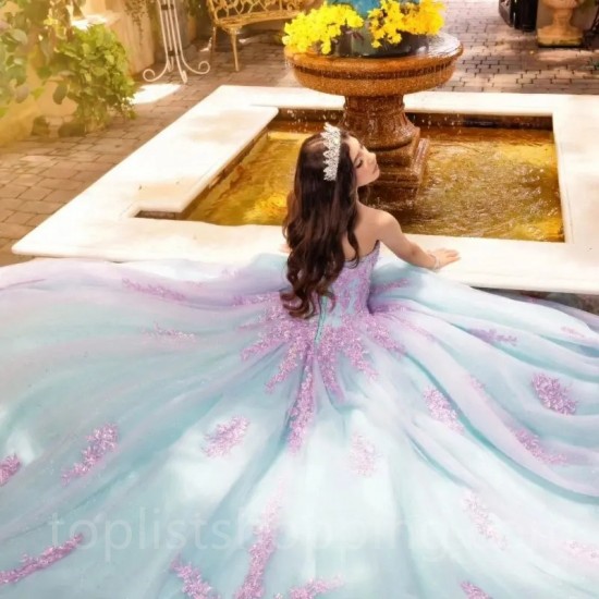 Off the Shoulder Sky Blue Sweetheart Quinceanera Dresses for 15 Year 2024 Ball Gown Long Party Dress