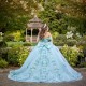 Sweetheart Sky Blue Sweet 16 Quinceanera Dress 2024 Sparkly Lace Appliques 3D Flowers Princess Ball Gown