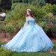 Sweetheart Sky Blue Sweet 16 Quinceanera Dress 2024 Sparkly Lace Appliques 3D Flowers Princess Ball Gown