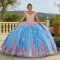 Beaded Sky Blue V-Neck Ball Gown Quinceanera Dresses Celebrity Party Gowns Applique Flower Graduation Vestido De