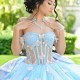 Sky Blue With Big Bow Sky Blue Quinceanera Dresses Ball Gown Sleeveless 3D Butterfly Tull Vestidos De 15 Años