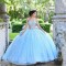 Sky Blue With Big Bow Sky Blue Quinceanera Dresses Ball Gown Sleeveless 3D Butterfly Tull Vestidos De 15 Años