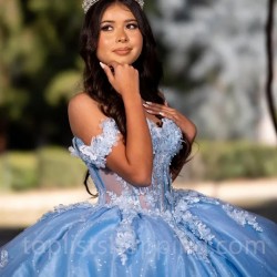 Sky Blue vestidos de 15 años Luxury Quinceanera Dress 2024 Applique Bow Tull Princess Ball Gowns